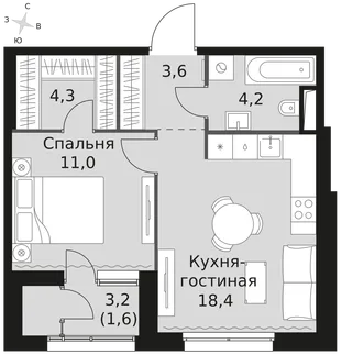 Квартира 1-комн. квартира, 43.1 м² ЖК «Sky Garden» Фото 1 Квартира 1-комн. квартира, 43.1 м² ЖК «Sky Garden» Фото 1