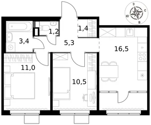 Квартира 2-комн. квартира, 49.3 м² ЖК «1-й Химкинский» Фото 1