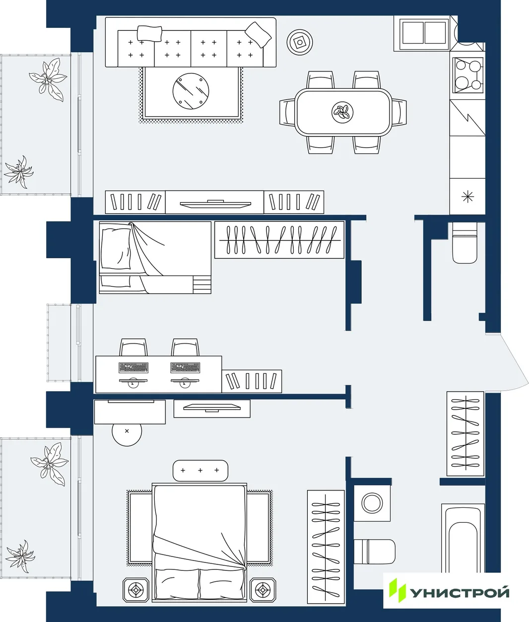 Планировка 2-комн. квартира, 62.59 м² ЖК «ГРАНД БЕРЕГ»