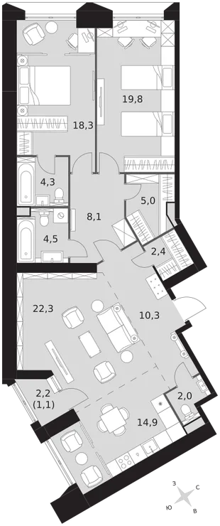 Квартира 3-комн. квартира, 113 м² ЖК «Архитектор» Фото 1
