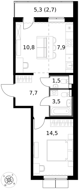 Квартира 2-комн. квартира, 48.6 м² ЖК «1-й Южный» Фото 1 Квартира 2-комн. квартира, 48.6 м² ЖК «1-й Южный» Фото 1