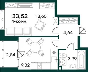 Квартира 1-комн. квартира, 33.52 м² ЖК «Аквамарин 2» Фото 2 Квартира 1-комн. квартира, 33.52 м² ЖК «Аквамарин 2» Фото 2