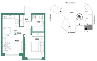 Планировка 2-комн. квартира, 36.38 м² ЖК «Сибирский сад»