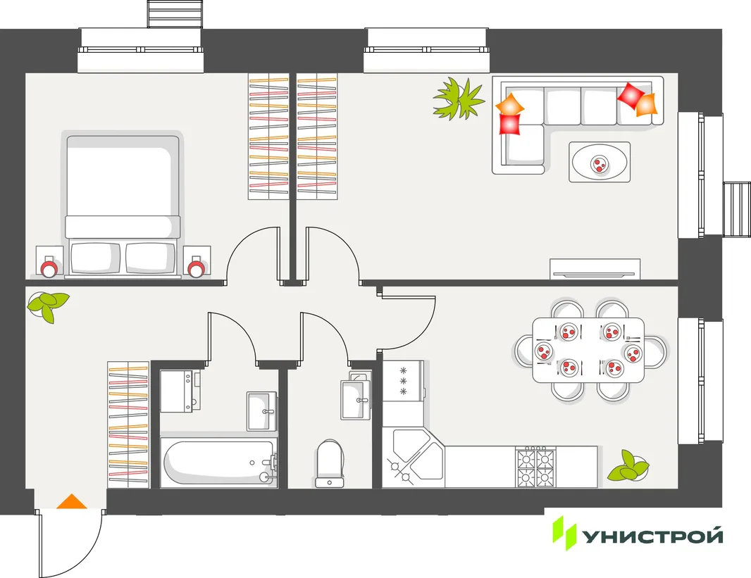 Планировка 2-комн. квартира, 54.26 м² ЖК «Атмосфера»