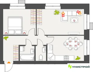 Планировка 2-комн. квартира, 54.26 м² ЖК «Атмосфера»