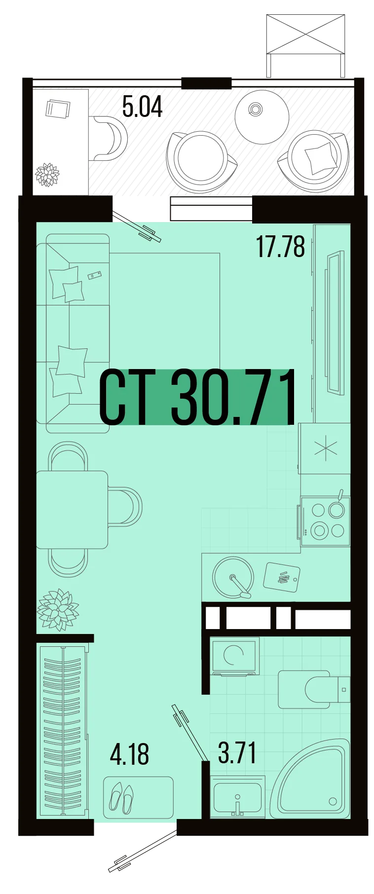 Планировка Студия, 28.19 м² ЖК «Цветной бульвар»