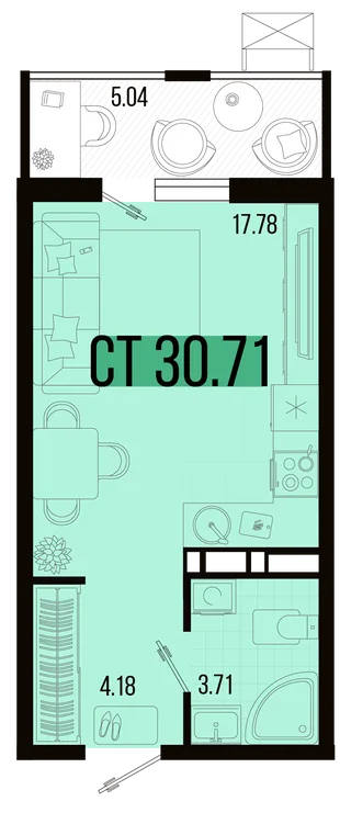 Планировка Студия, 28.19 м² ЖК «Цветной бульвар»
