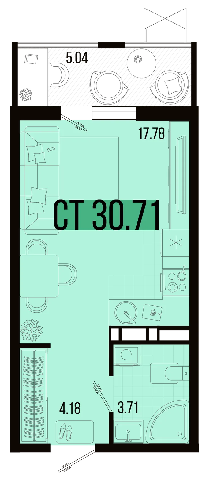 Планировка Студия, 28.19 м² ЖК «Цветной бульвар» Планировка Студия, 28.19 м² ЖК «Цветной бульвар»