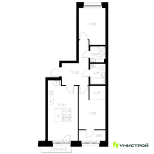 Планировка 2-комн. квартира, 69.33 м² ЖК «Statum»