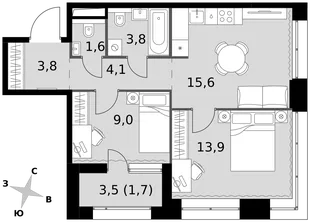 Квартира 2-комн. квартира, 53.5 м² ЖК «Sky Garden» Фото 1