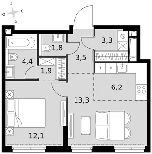 Квартира 2-комн. квартира, 46.5 м² ЖК «Sydney City» Фото 1 Квартира 2-комн. квартира, 46.5 м² ЖК «Sydney City» Фото 1