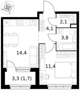 Квартира 1-комн. квартира, 37.5 м² ЖК «1-й Химкинский» Фото 1 Квартира 1-комн. квартира, 37.5 м² ЖК «1-й Химкинский» Фото 1