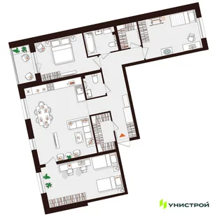 Планировка 3-комн. квартира, 103.38 м² ЖК «Лисино»
