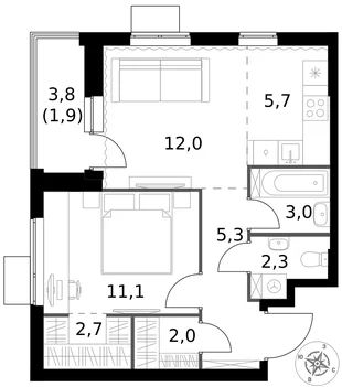 Квартира 2-комн. квартира, 46 м² ЖК «1-й Измайловский» Фото 1 Квартира 2-комн. квартира, 46 м² ЖК «1-й Измайловский» Фото 1