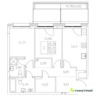 Планировка 2-комн. квартира, 70.14 м² ЖК «Statum»
