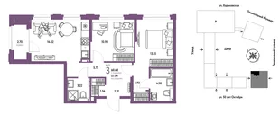 Планировка 3-комн. квартира, 60.6 м² ЖК «Сердце Сибири»