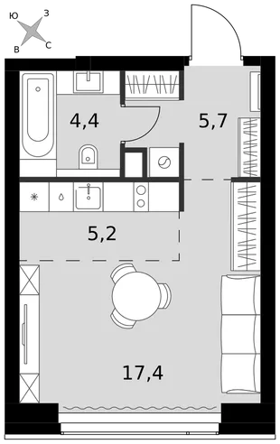 Квартира Студия, 32.7 м² ЖК «Amber Сity» Фото 1