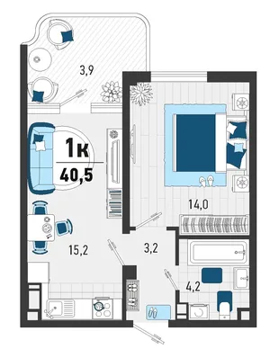 Планировка 1-комн. квартира, 37.1 м² ЖК «Монако»
