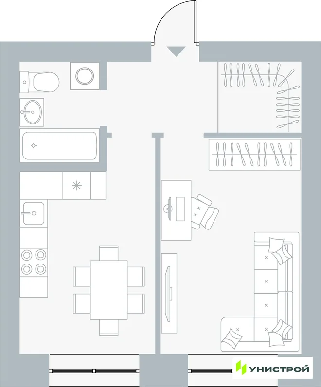 Планировка 1-комн. квартира, 37.13 м² ЖК «Причал» Планировка 1-комн. квартира, 37.13 м² ЖК «Причал»