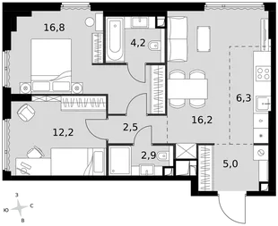 Квартира 3-комн. квартира, 66.1 м² ЖК «Sydney City» Фото 1 Квартира 3-комн. квартира, 66.1 м² ЖК «Sydney City» Фото 1