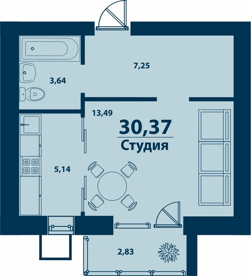 Планировка 1-комн. квартира, 30.37 м² ЖК «Город природы»