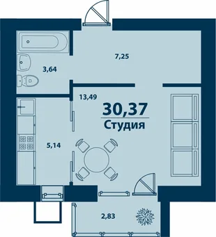 Планировка 1-комн. квартира, 30.37 м² ЖК «Город природы»