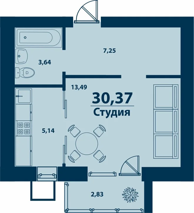 Планировка 1-комн. квартира, 30.37 м² ЖК «Город природы» Планировка 1-комн. квартира, 30.37 м² ЖК «Город природы»