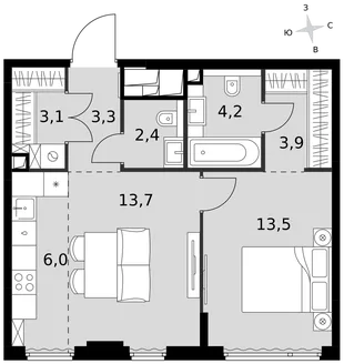 Квартира 2-комн. квартира, 50.1 м² ЖК «Sydney City» Фото 1 Квартира 2-комн. квартира, 50.1 м² ЖК «Sydney City» Фото 1