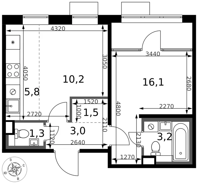 Планировка 2-комн. квартира, 41.1 м² ЖК «1-й Химкинский» Планировка 2-комн. квартира, 41.1 м² ЖК «1-й Химкинский»