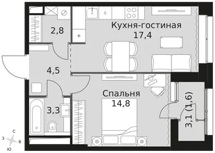 Квартира 1-комн. квартира, 44.4 м² ЖК «Sky Garden» Фото 1 Квартира 1-комн. квартира, 44.4 м² ЖК «Sky Garden» Фото 1