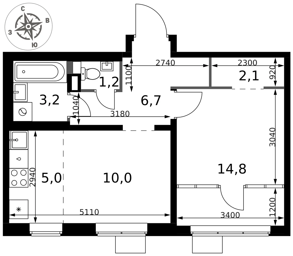 Планировка 2-комн. квартира, 43 м² ЖК «1-й Химкинский»