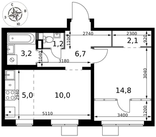Планировка 2-комн. квартира, 43 м² ЖК «1-й Химкинский»