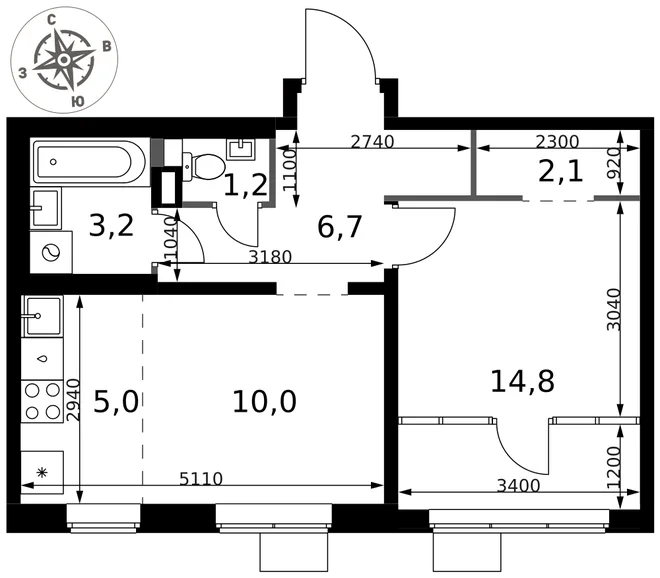 Планировка 2-комн. квартира, 43 м² ЖК «1-й Химкинский» Планировка 2-комн. квартира, 43 м² ЖК «1-й Химкинский»