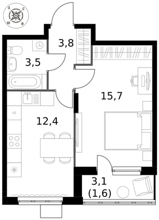 Квартира 1-комн. квартира, 37 м² ЖК «1-й Донской» Фото 1 Квартира 1-комн. квартира, 37 м² ЖК «1-й Донской» Фото 1