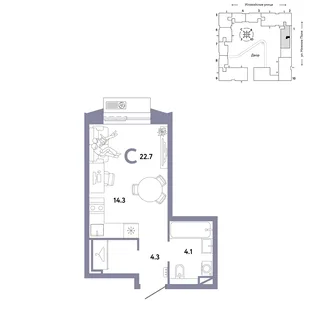 Планировка Студия, 22.7 м² ЖК «Страна.Заречная»