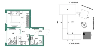 Планировка 2-комн. квартира, 29.16 м² ЖК «Сердце Сибири»