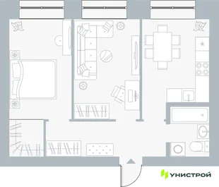 Планировка 2-комн. квартира, 50.7 м² ЖК «Причал»