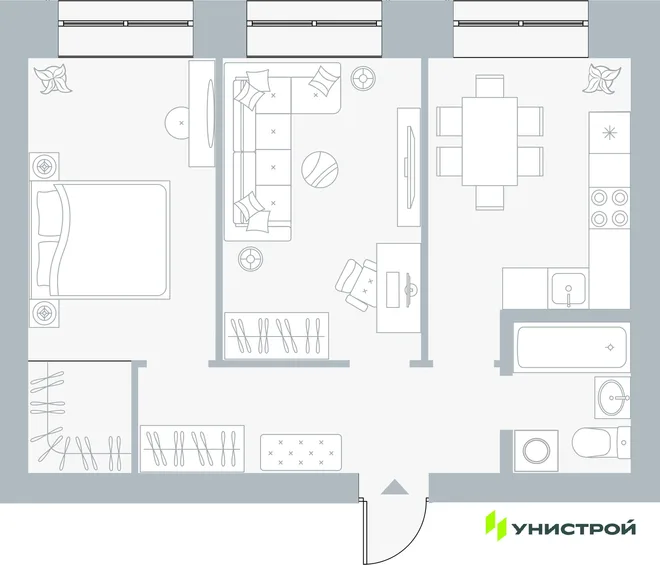 Планировка 2-комн. квартира, 50.7 м² ЖК «Причал» Планировка 2-комн. квартира, 50.7 м² ЖК «Причал»
