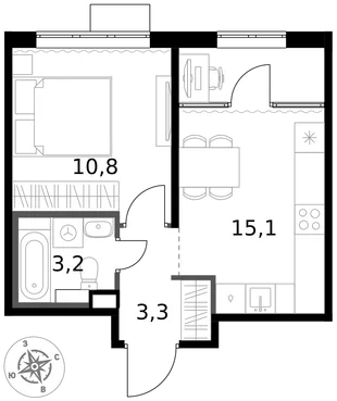 Квартира 1-комн. квартира, 32.4 м² ЖК «1-й Химкинский» Фото 1