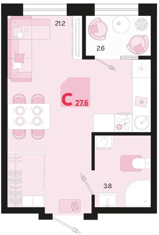 Планировка Студия, 27.6 м² ЖК «Первое место»