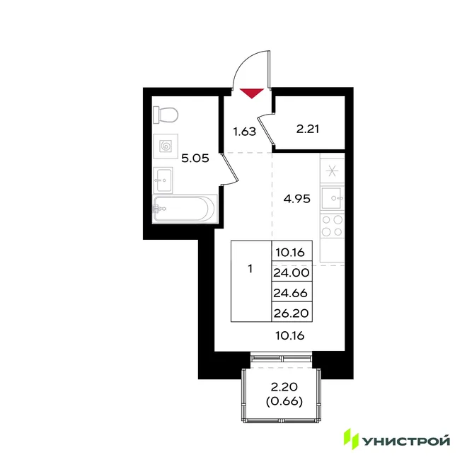 Планировка 1-комн. квартира, 24.66 м² ЖК «Уникум на Энгельса» Планировка 1-комн. квартира, 24.66 м² ЖК «Уникум на Энгельса»