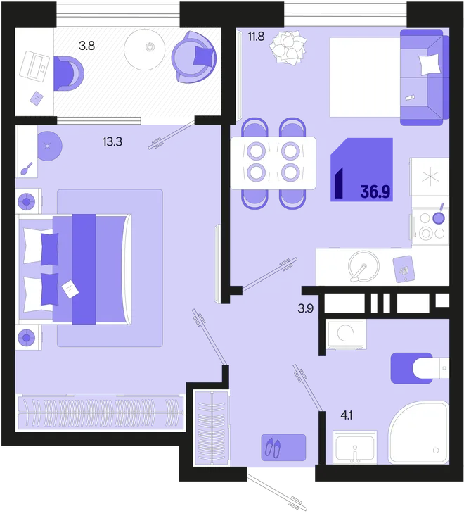 Планировка 1-комн. квартира, 36.9 м² ЖК «Первое место» Планировка 1-комн. квартира, 36.9 м² ЖК «Первое место»