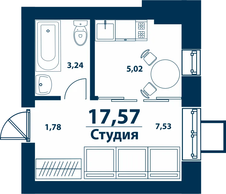 Планировка Студия, 17.57 м² ЖК «Город природы»