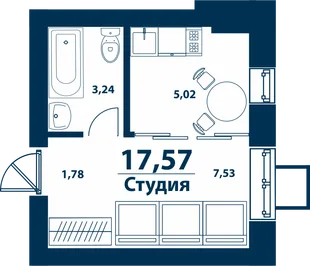 Планировка Студия, 17.57 м² ЖК «Город природы»