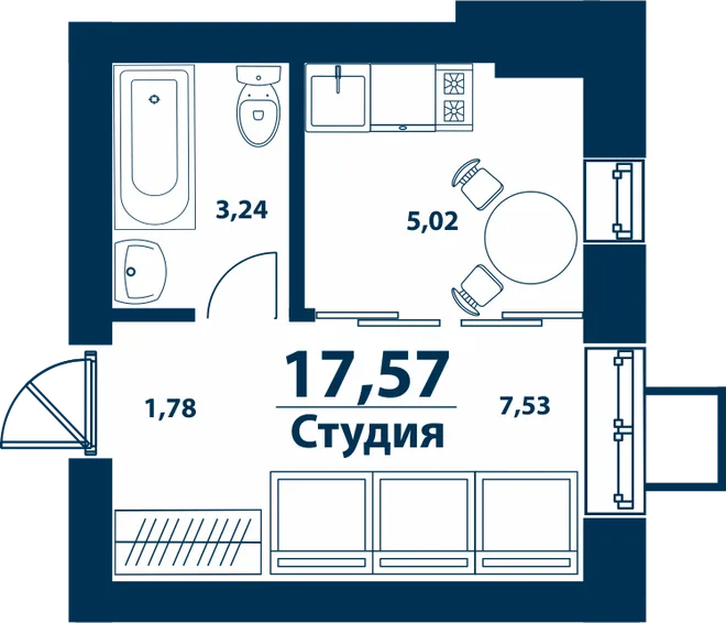 Планировка Студия, 17.57 м² ЖК «Город природы» Планировка Студия, 17.57 м² ЖК «Город природы»