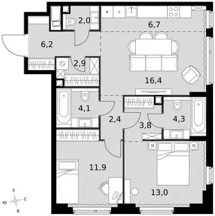 Квартира 3-комн. квартира, 73.7 м² ЖК «Sydney City» Фото 1 Квартира 3-комн. квартира, 73.7 м² ЖК «Sydney City» Фото 1