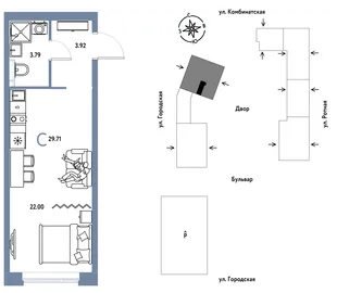 Планировка Студия, 29.71 м² ЖК «Уральский сад»
