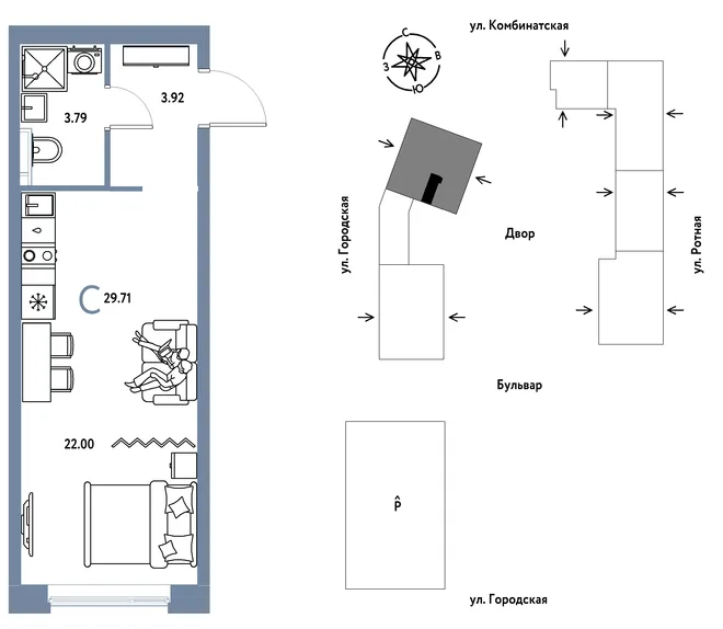 Планировка Студия, 29.71 м² ЖК «Уральский сад» Планировка Студия, 29.71 м² ЖК «Уральский сад»
