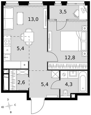 Квартира 2-комн. квартира, 47 м² ЖК «Sydney City» Фото 1 Квартира 2-комн. квартира, 47 м² ЖК «Sydney City» Фото 1