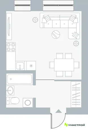 Планировка 1-комн. квартира, 28.86 м² ЖК «Причал»